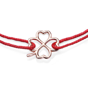 Four-Leaf Clover Red Ribbon Bracelet