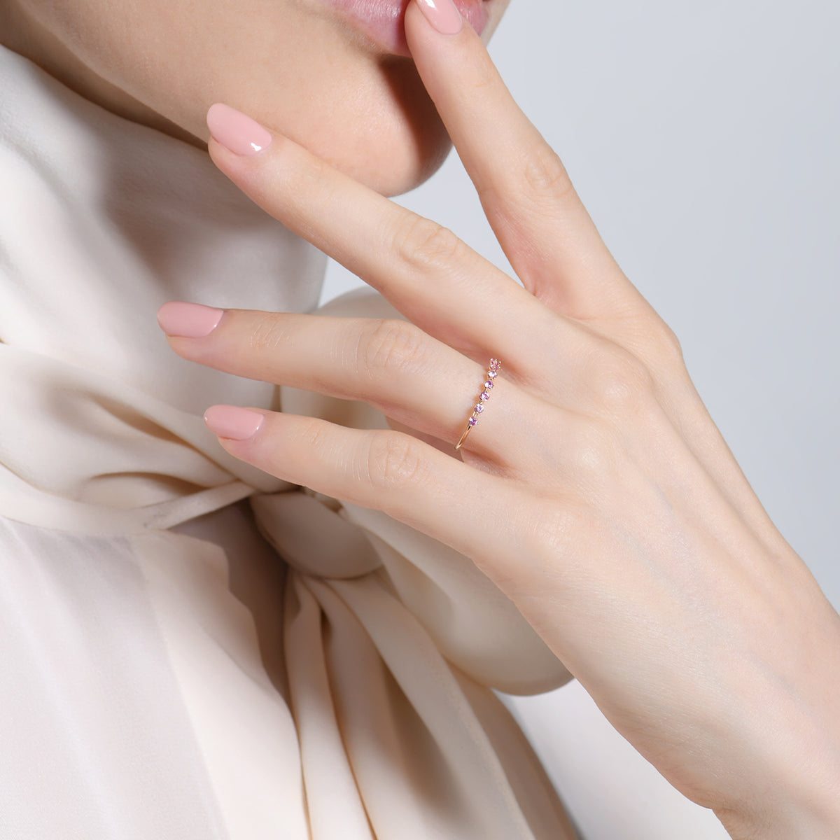 Ring in 18 K Rose Gold and Sapphires Pink Long Solitaire Burato