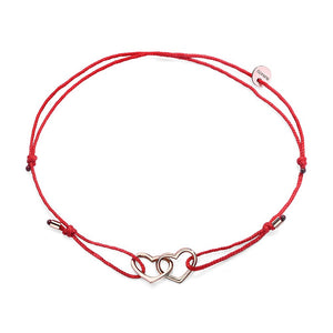 Two Hearts Red Ribbon Bracelet