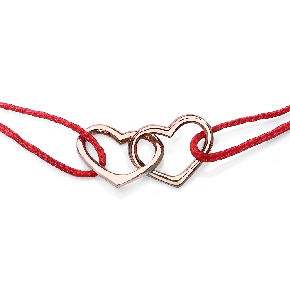 Two Hearts Red Ribbon Bracelet