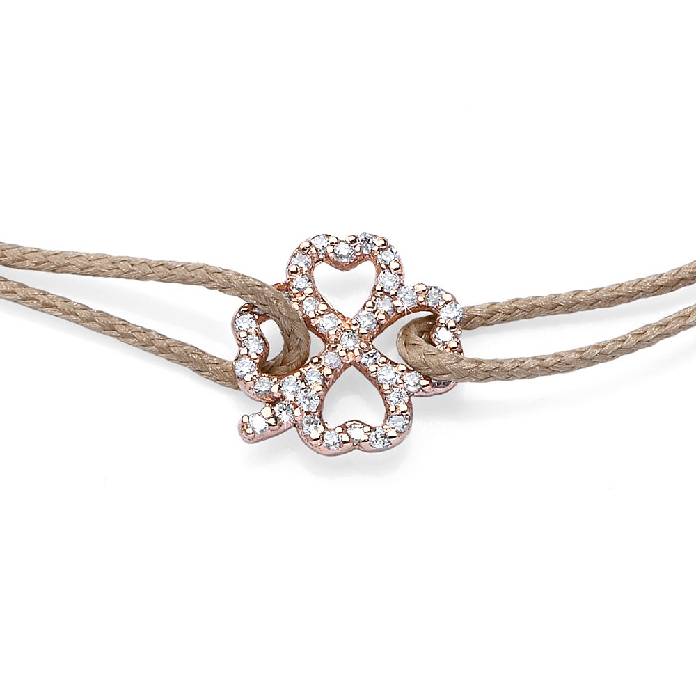 Diamonds Four-Leaf Clover Ribbon Bracelet