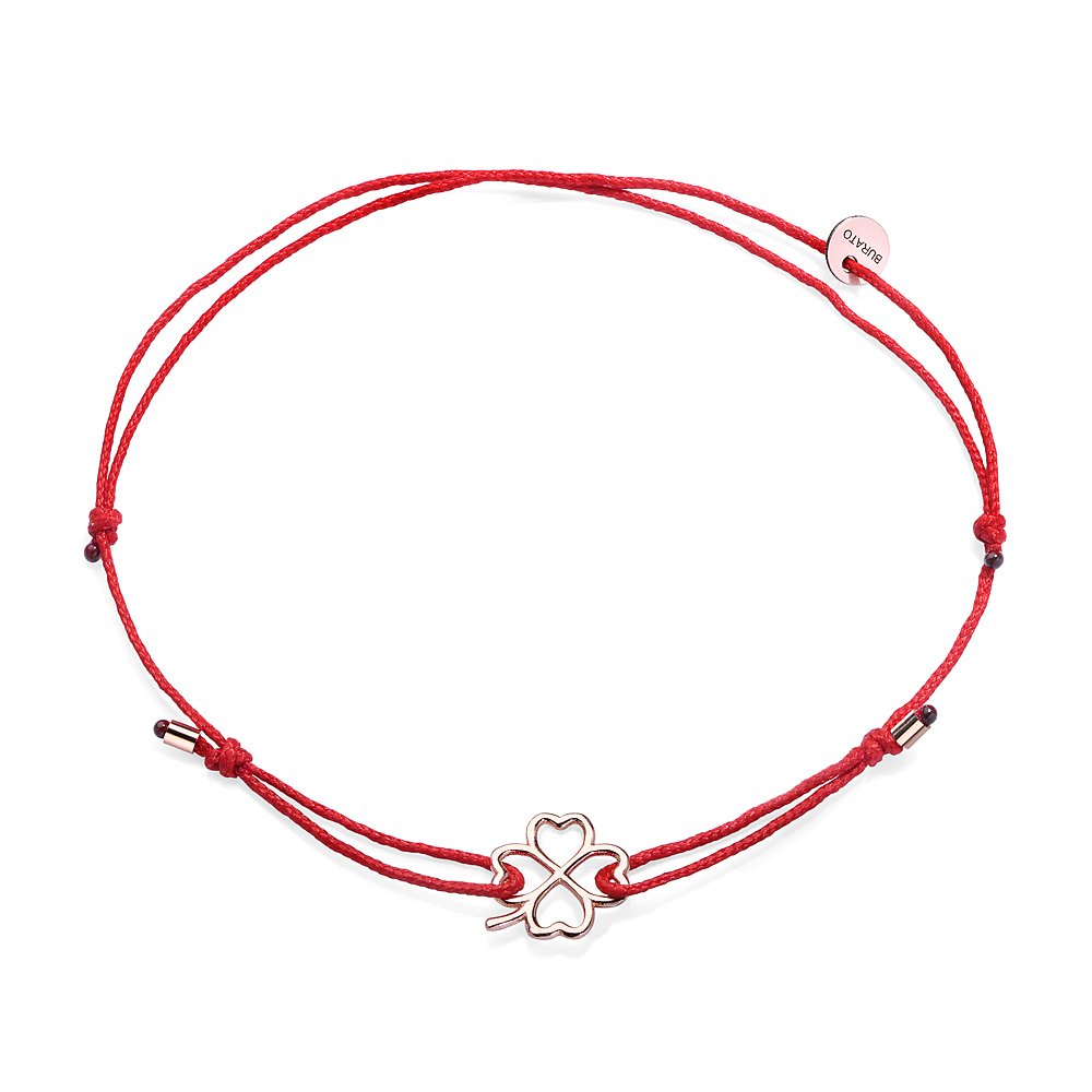 Four-Leaf Clover Red Ribbon Bracelet